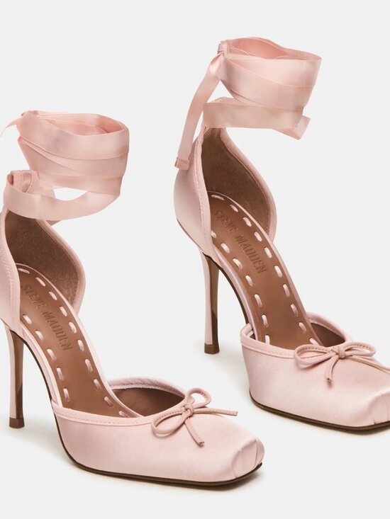 Steve Madden Shoes - Larina Blush Satin Ballerina Heels Satin Ribbon Ankle Wrap Ballerina